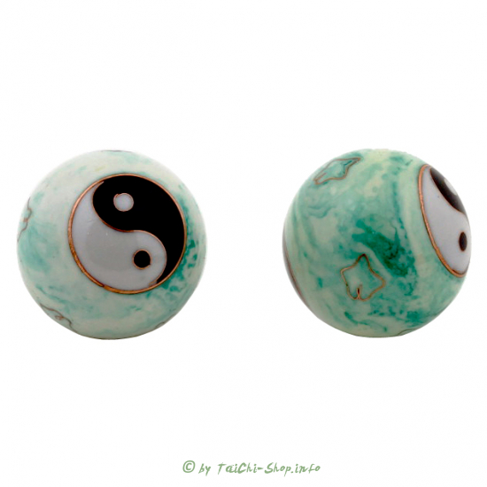 Qiqong Kugeln Yin Yang weiß/grün 3,5 cm