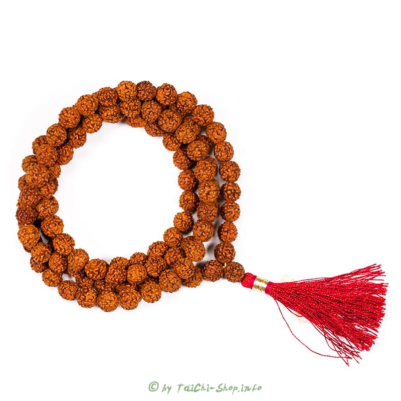 Mala Rudraksha 108 Perlen (9 mm) mit roter Quaste