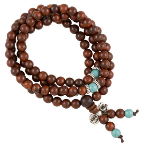 Holz Mala mit DekoPerlen & Silber Dorje Holz Mala mit DekoPerlen & Silber Dorje