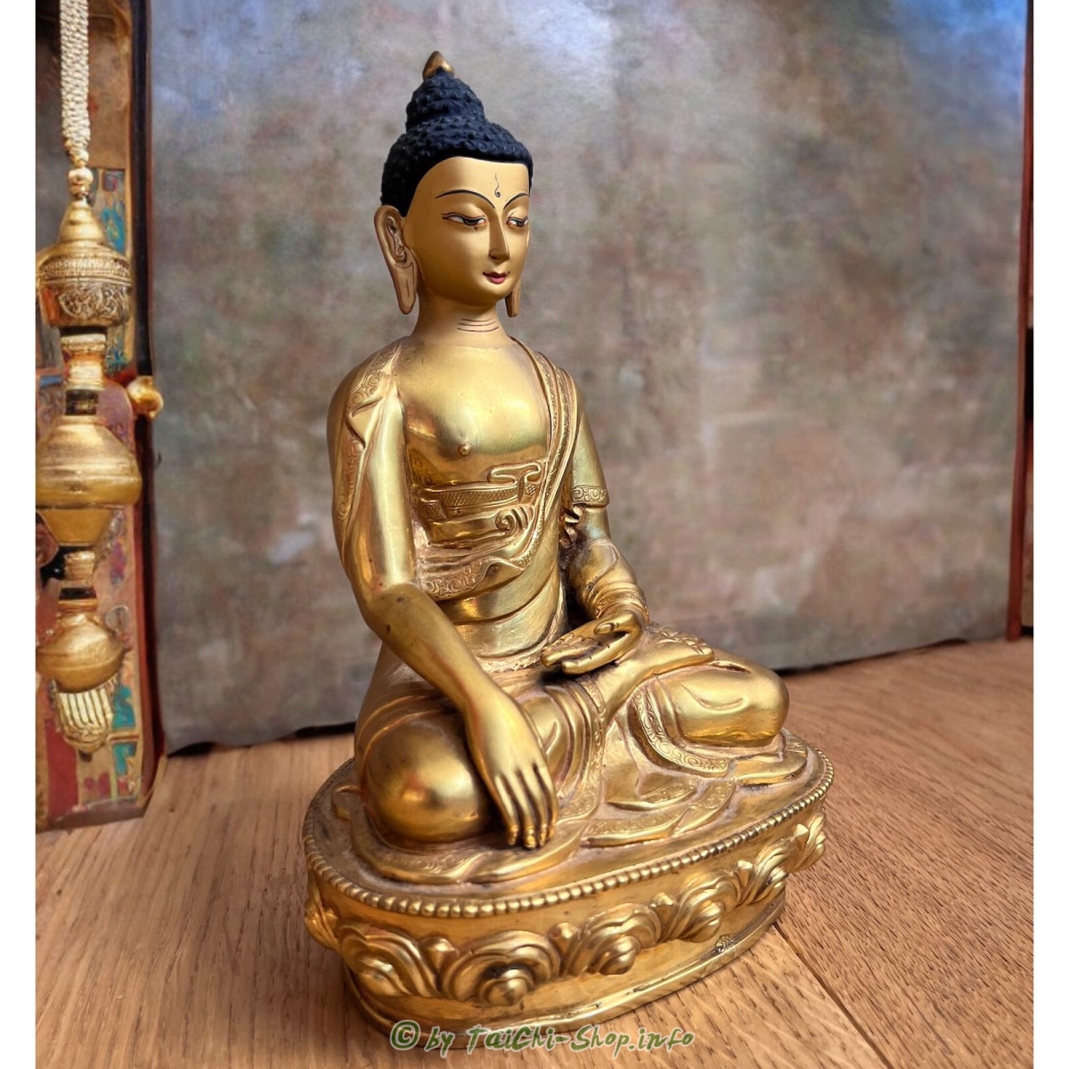Buddha Figur Bronze Tibet vergoldet, 19 cm