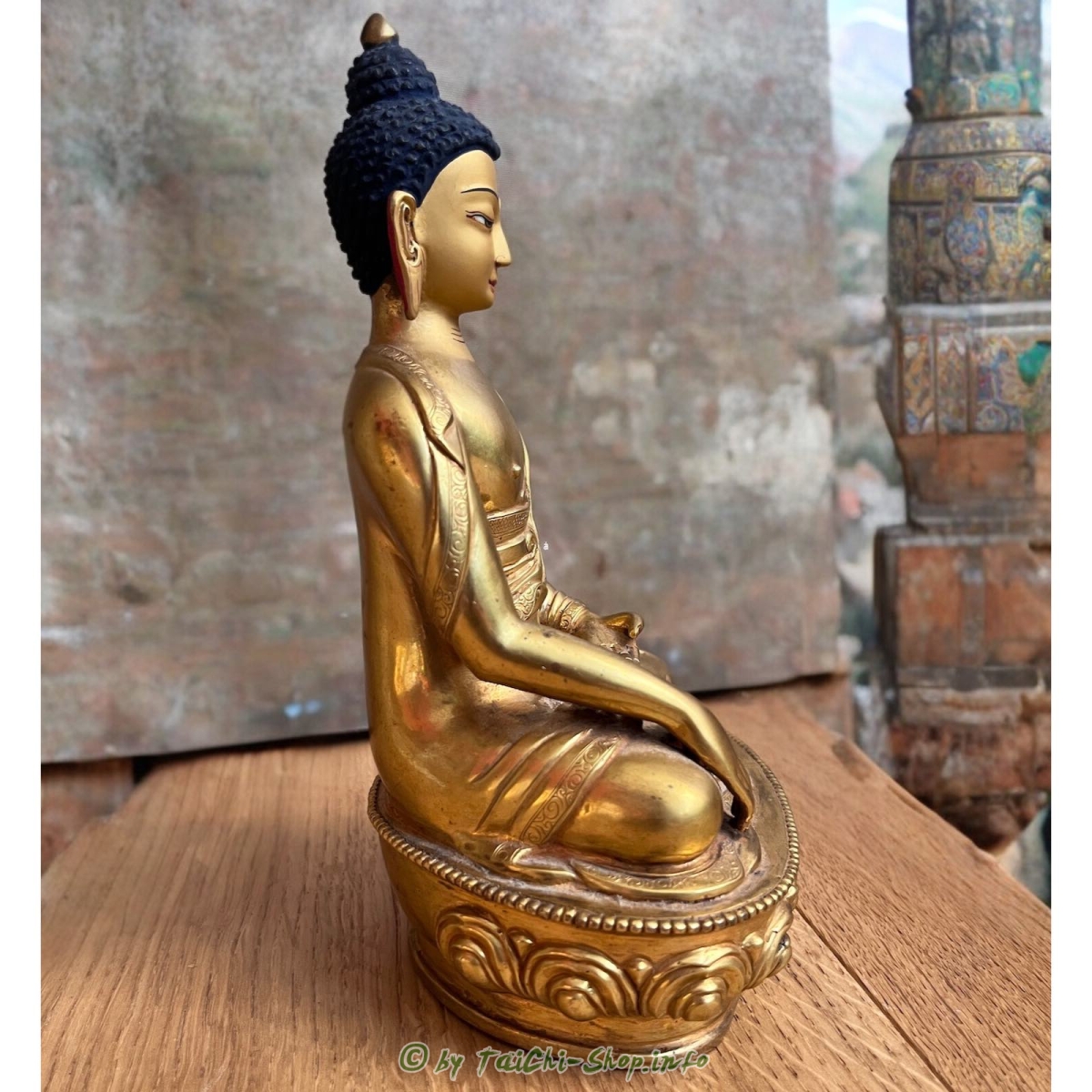 Buddha Figur Bronze Tibet vergoldet, 19 cm