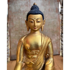 Buddha Figur Bronze Tibet vergoldet, 19 cm