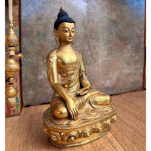 Buddha Figur Bronze Tibet vergoldet, 19 cm