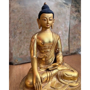 Buddha Figur Bronze Tibet vergoldet, 19 cm