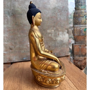 Buddha Figur Bronze Tibet vergoldet, 19 cm