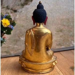 Buddha Figur Bronze Tibet vergoldet, 19 cm