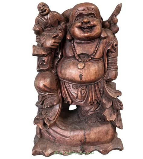 Lachender Budai / Hotei, Holz, rotbraun, 61cm
