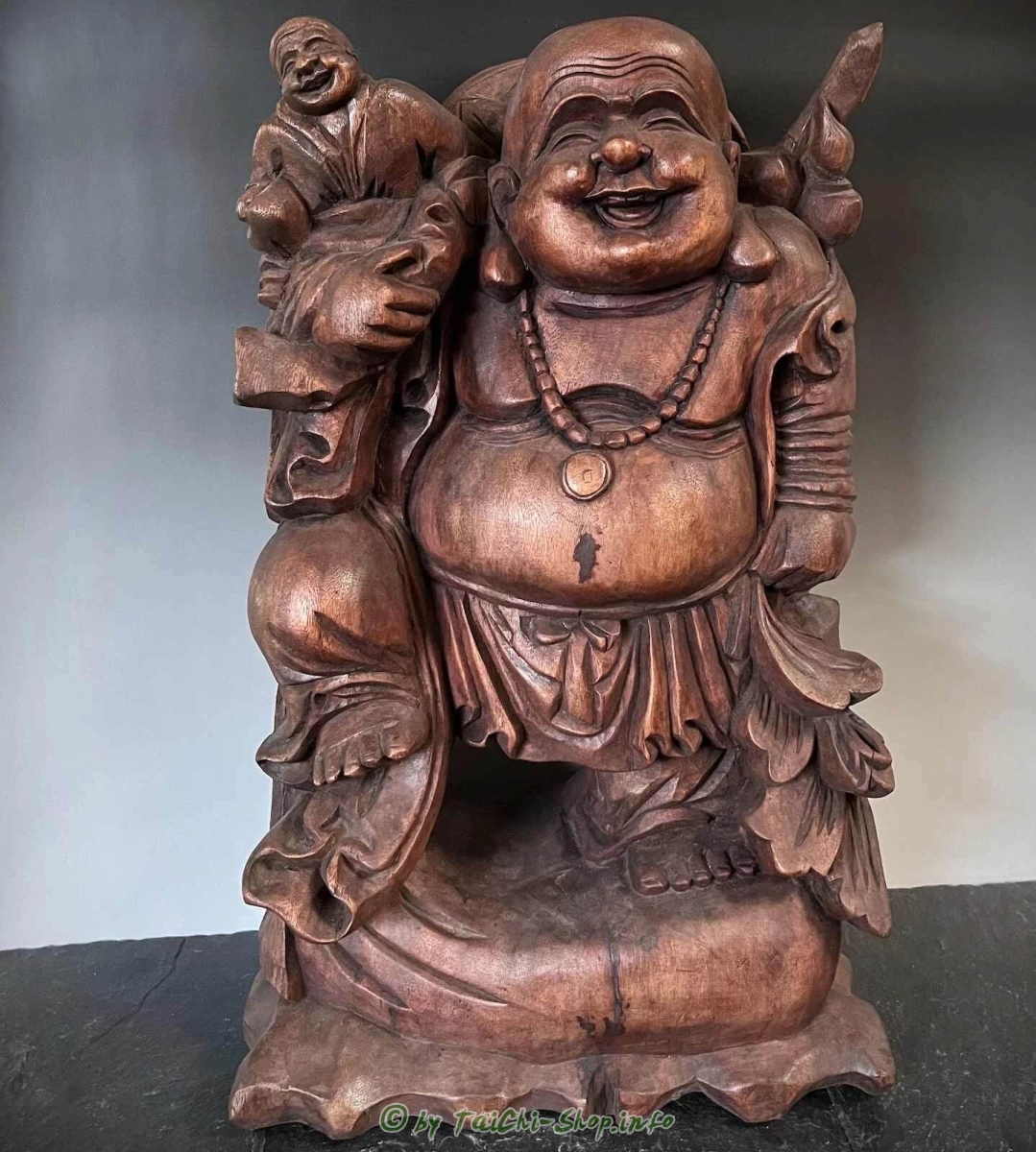 Lachender Budai / Hotei, Holz, rotbraun, 61cm