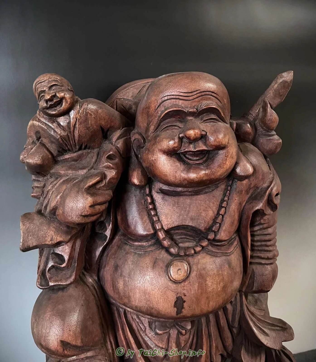 Lachender Budai / Hotei, Holz, rotbraun, 61cm