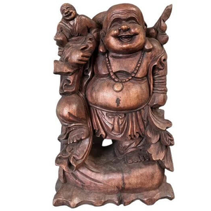 Lachender Budai / Hotei, Holz, rotbraun, 61cm