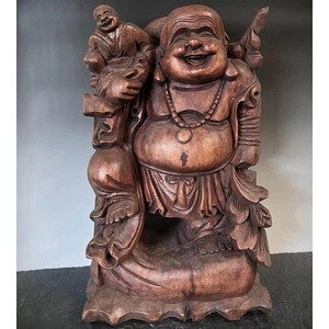 Lachender Budai / Hotei, Holz, rotbraun, 61cm
