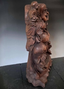 Lachender Budai / Hotei, Holz, rotbraun, 61cm