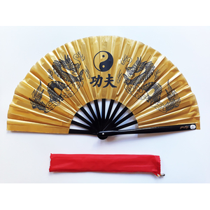 Tai Chi bungsfcher gold mit schwarzem Drachen