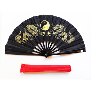 Tai Chi Übungsfächer schwarz mit goldenem Drachen Tai Chi Übungsfächer schwarz mit goldenem Drachen