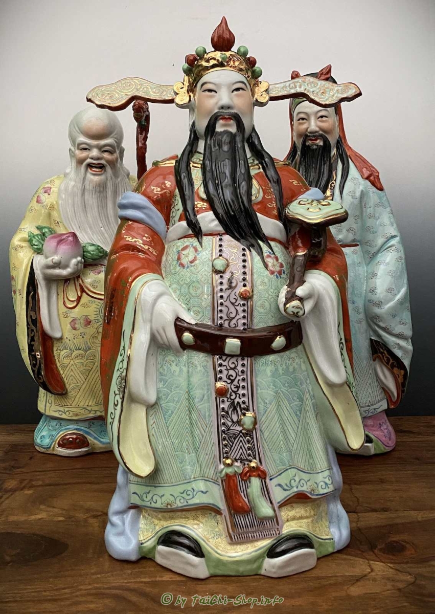 Glücksgötter Fu Lu Shou, Porzellan Figuren