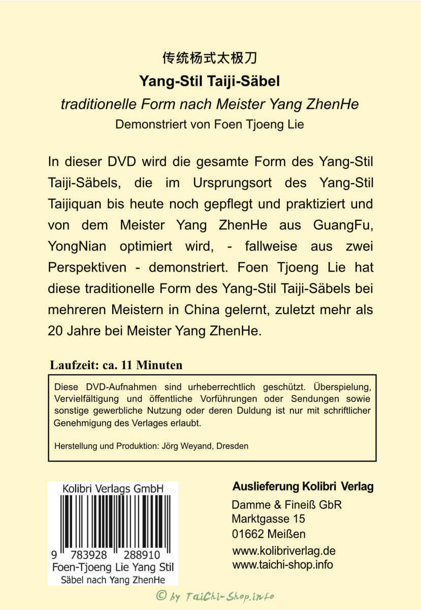 DVD: Yang-Stil Taiji-Säbel nach Meister Yang ZhenHe