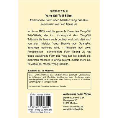 DVD: Yang-Stil Taiji-Säbel nach Meister Yang ZhenHe